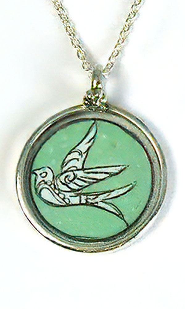 Hand Painted Pendant - Dove on Green