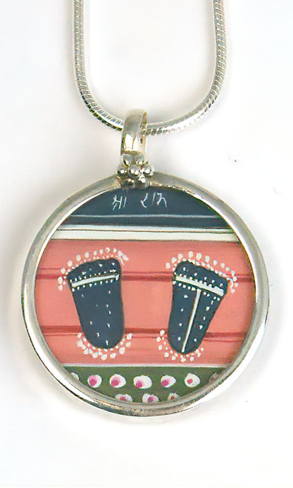 Hand Painted Pendant - Divine footprints  on Pink