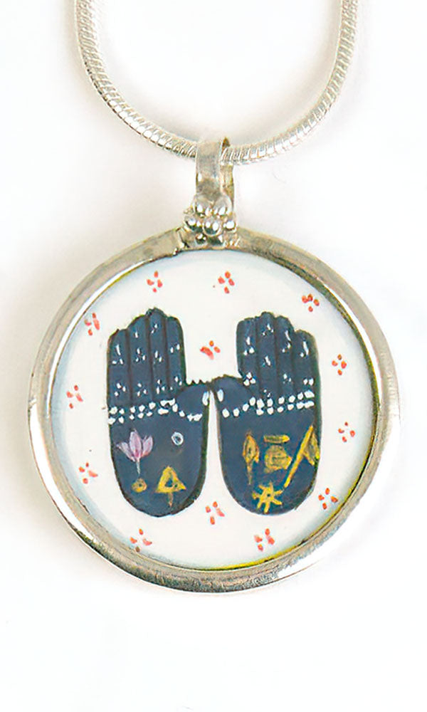 Hand Painted Pendant - Astrology hand prints on White