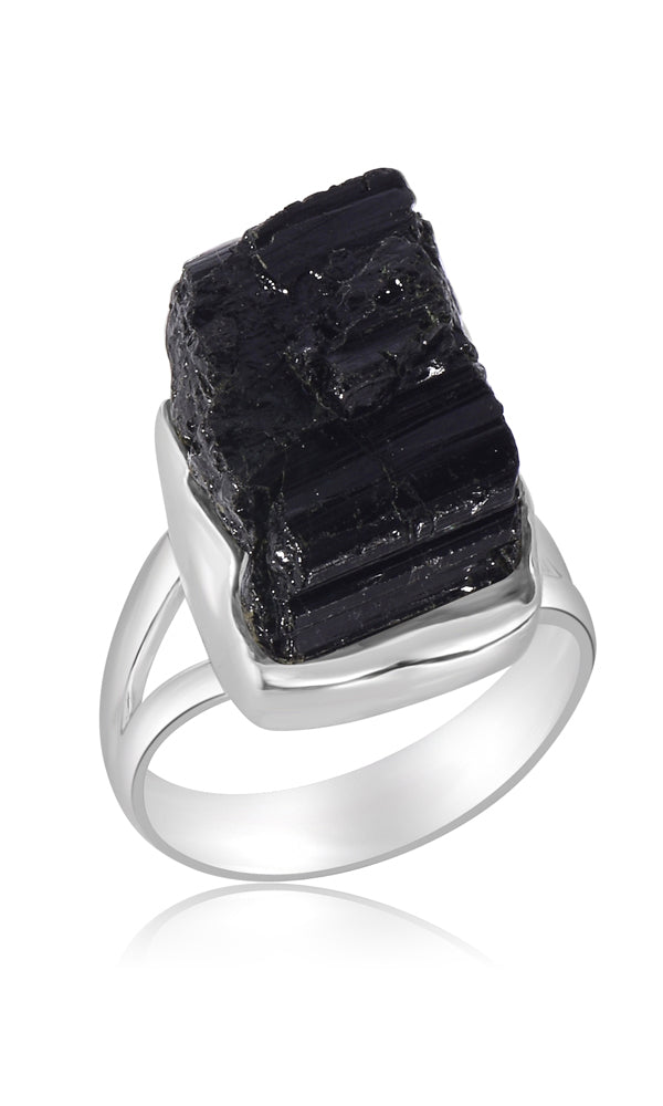 Black Tourmaline Rough Stone Ring
